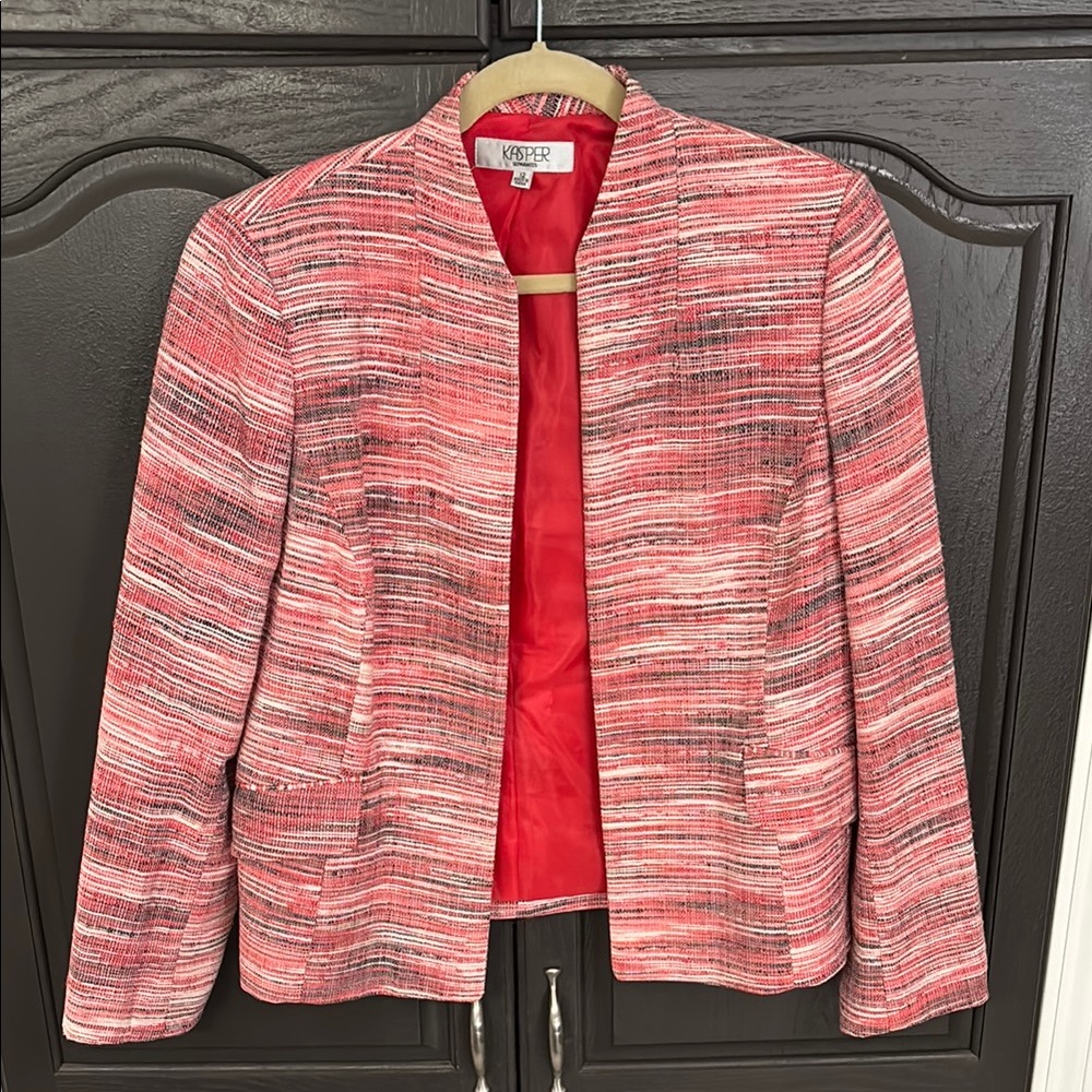 Kasper Women's Tweed Jacket Multi Color  Coral Lined with Pockets Size 12